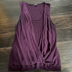 Express | Purple Mixed Media Drape Cross-Front Sleeveless Blouse Shirt